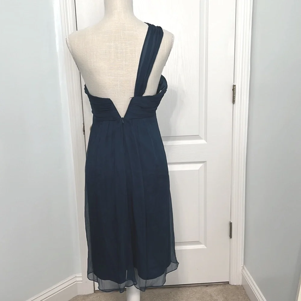 Amsale Silk Teal One Shoulder Strap Dress - Picture 4 of 14